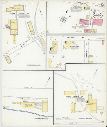 Sanborn Fire Insurance Map from Marion, Mcdowell County, North Carolina (1908), Sheet #0002 - Historic Sanborn Fire Insurance Map Print, vintage old map wall art, antique decor, genealogy gift, North Carolina North Carolina map
