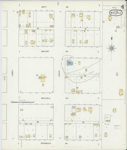 Sanborn Fire Insurance Map from Mulhall, Logan County, Oklahoma (1895), Sheet #0004 - Complete Map Set gallery image, historic Sanborn map, vintage wall art, Oklahoma Oklahoma