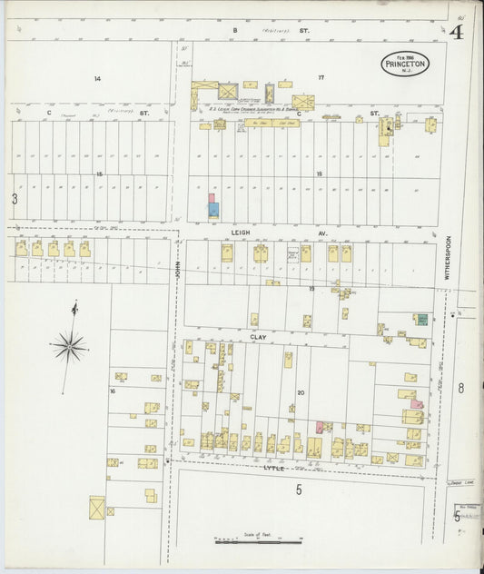 Sanborn Fire Insurance Map from Princeton, Mercer County, New Jersey (1906), Sheet #0004 - Historic Sanborn Fire Insurance Map Print, vintage old map wall art, antique decor, genealogy gift, New Jersey New Jersey map