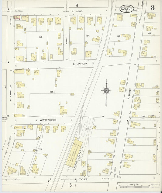Sanborn Fire Insurance Map from Dalton, Whitfield County, Georgia (1914), Sheet #0008 - Historic Sanborn Fire Insurance Map Print, vintage old map wall art, antique decor, genealogy gift, Georgia Georgia map