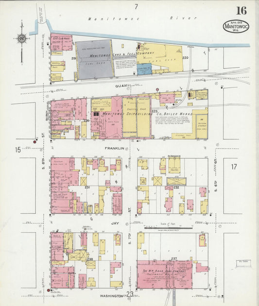 Sanborn Fire Insurance Map from Manitowoc, Manitowoc County, Wisconsin (1919), Sheet #0016 - Historic Sanborn Fire Insurance Map Print, vintage old map wall art, antique decor, genealogy gift, Wisconsin Wisconsin map