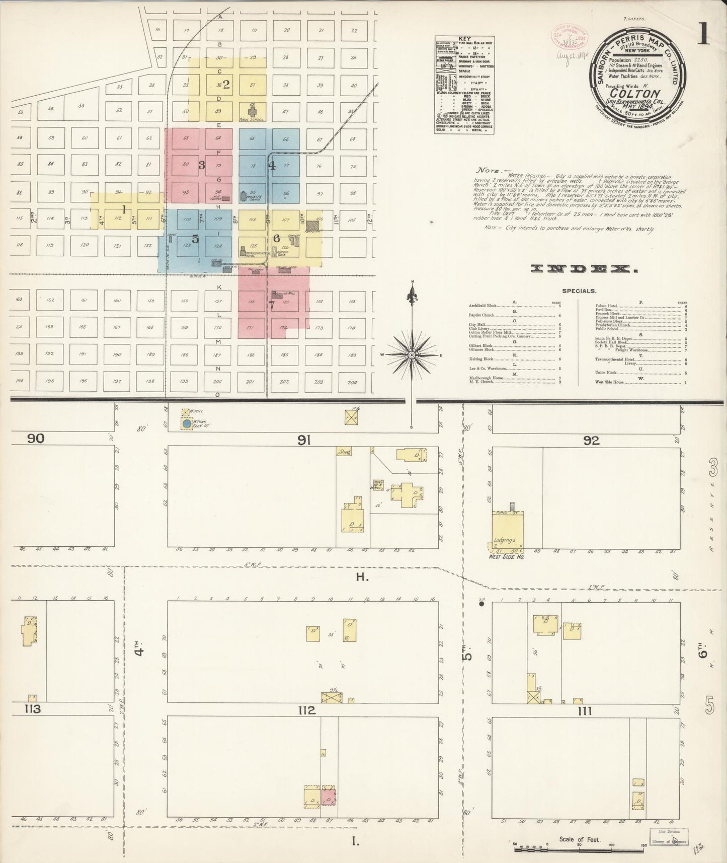 Sanborn Fire Insurance Map from Colton, San Bernardino County, California (1894), Sheet #0001 - Historic Sanborn Fire Insurance Map Print, vintage old map wall art, antique decor, genealogy gift, California California map