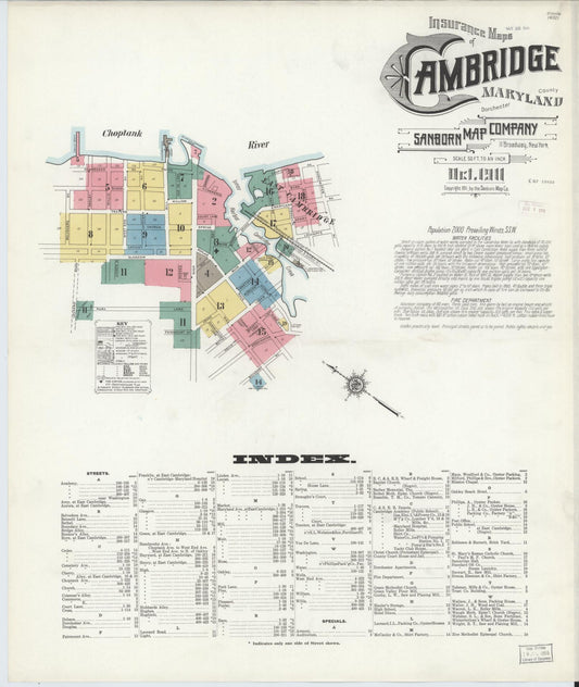 Complete Set - Dorchester, Maryland - 1911 - Sanborn Fire Insurance Map (All Sheets) - Complete Set of 19 Sanborn map sheets