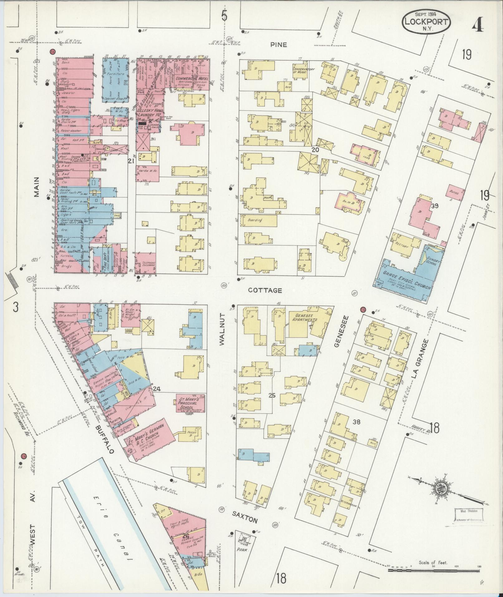 Sanborn Fire Insurance Map from Lockport, Niagara County, New York (1914), Sheet #0004 - Complete Map Set gallery image, historic Sanborn map, vintage wall art, New York New York