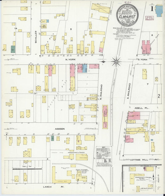 Sanborn Fire Insurance Map from Elmhurst, Du Page County, Illinois (1909), Sheet #0001 - Complete Map Set gallery image, historic Sanborn map, vintage wall art, Illinois Illinois