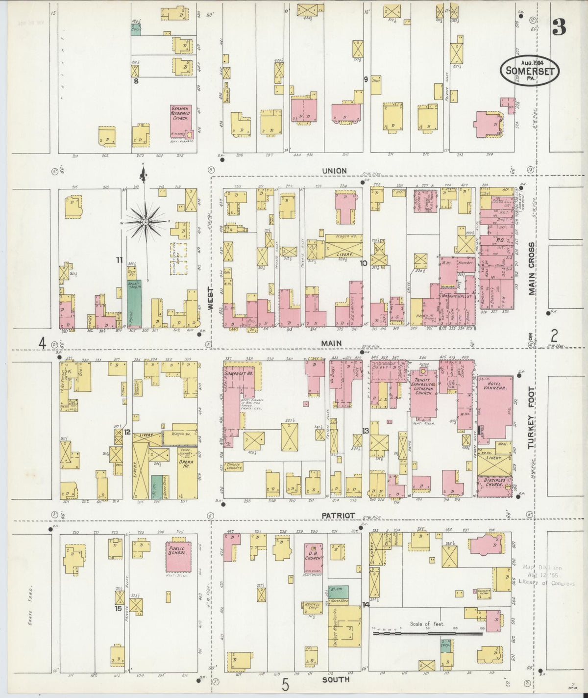 Sanborn Fire Insurance Map from Somerset, Somerset County, Pennsylvania (1904), Sheet #0003 - Historic Sanborn Fire Insurance Map Print, vintage old map wall art, antique decor, genealogy gift, Pennsylvania Pennsylvania map