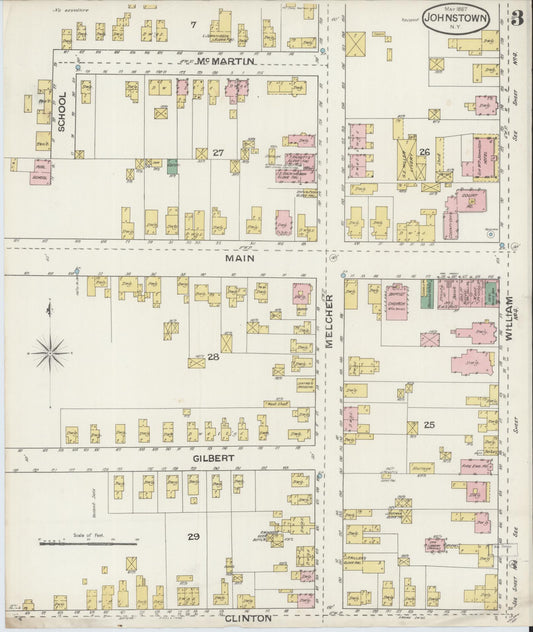 Sanborn Fire Insurance Map from Johnstown, Fulton County, New York (1887), Sheet #0003 - Historic Sanborn Fire Insurance Map Print, vintage old map wall art, antique decor, genealogy gift, New York New York map