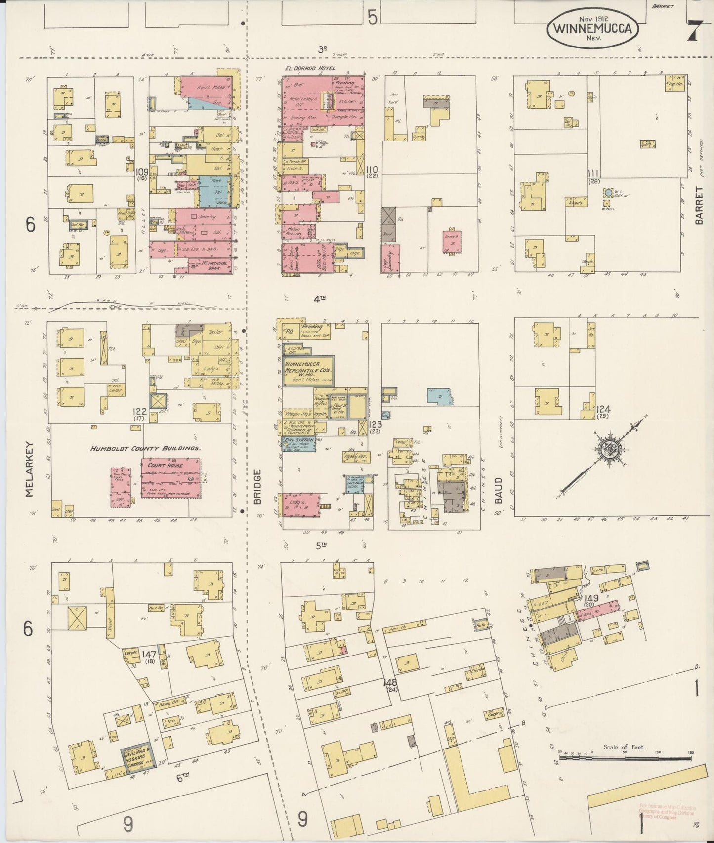 Sanborn Fire Insurance Map from Winnemucca, Humboldt County, Nevada (1912), Sheet #0007 - Complete Map Set gallery image, historic Sanborn map, vintage wall art, Nevada Nevada