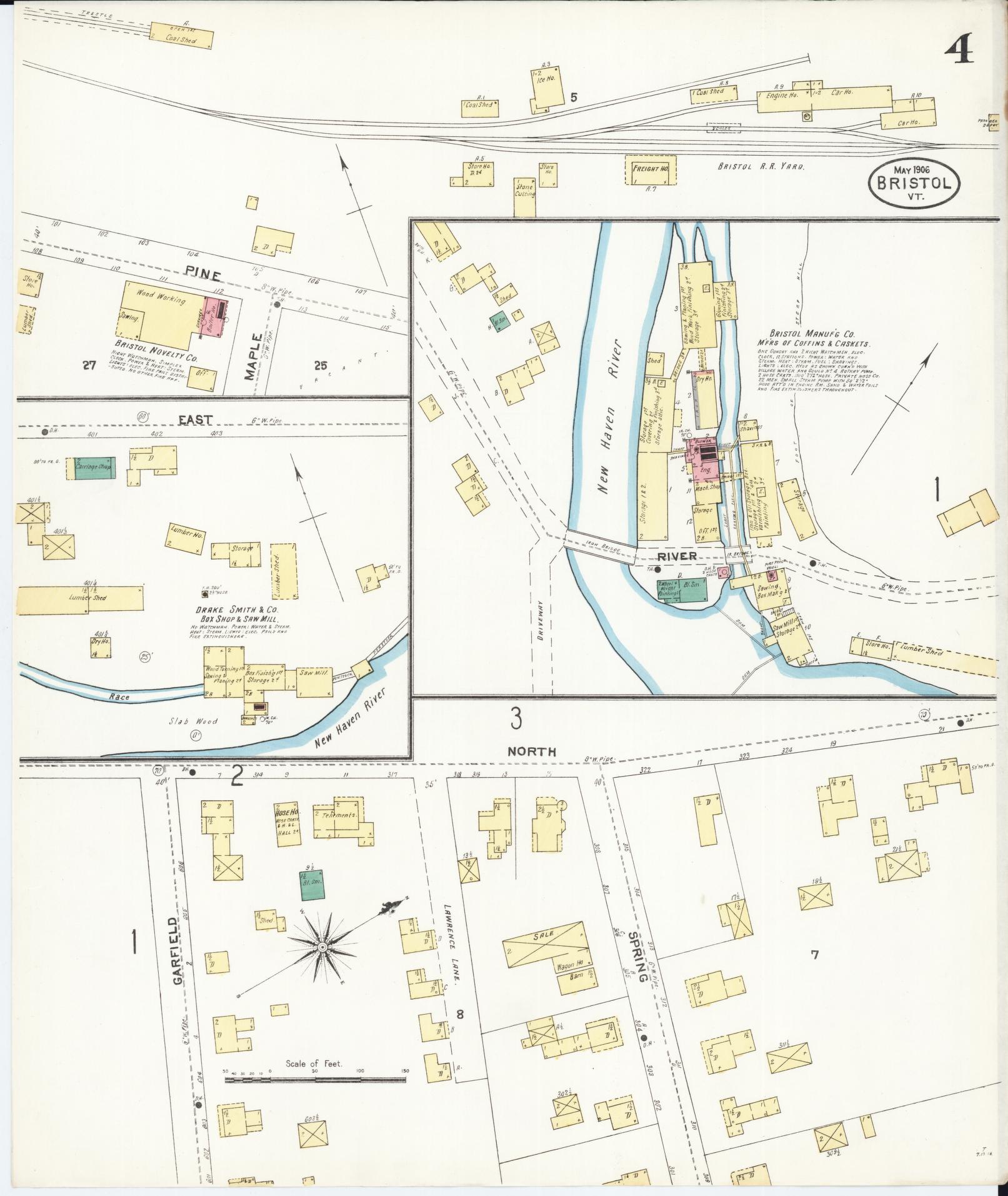 Sanborn Fire Insurance Map from Bristol, Addison County, Vermont (1906), Sheet #0004 - Complete Map Set gallery image, historic Sanborn map, vintage wall art, Vermont Vermont