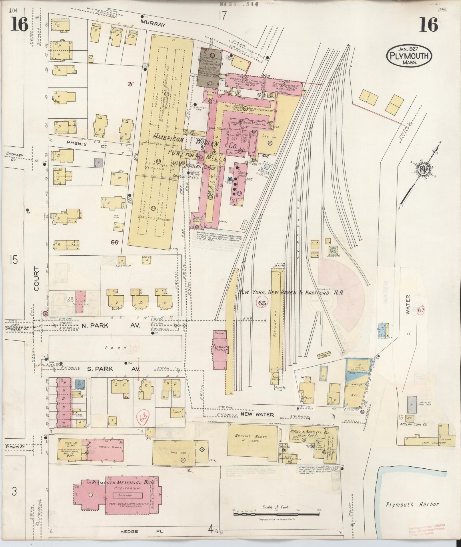 Sanborn Fire Insurance Map from Plymouth, Plymouth County, Massachusetts (1948), Sheet #0016 - Historic Sanborn Fire Insurance Map Print, vintage old map wall art, antique decor, genealogy gift, Massachusetts Massachusetts map