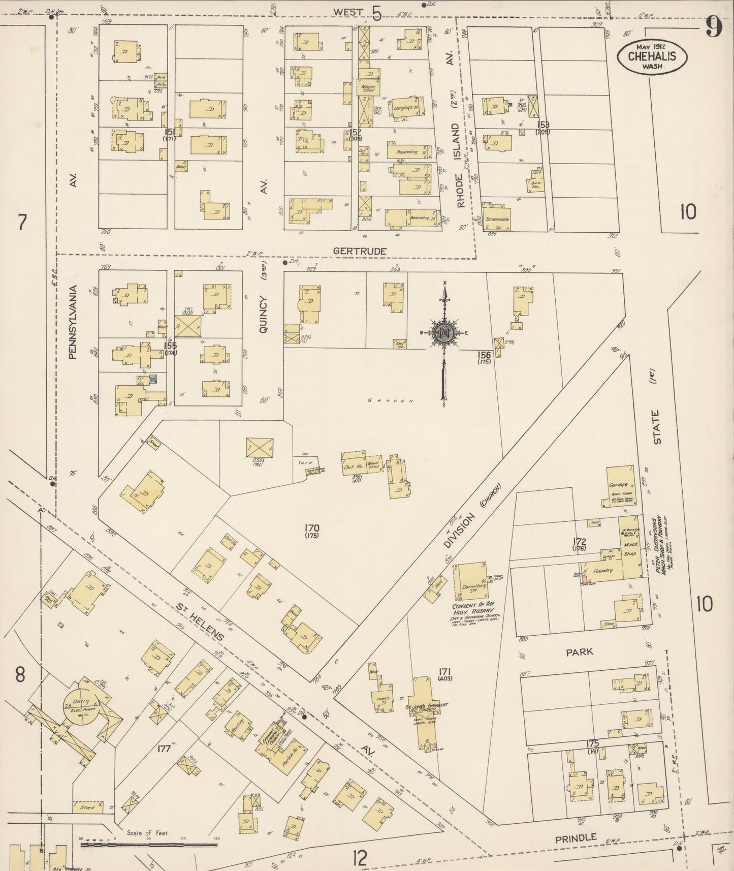 Sanborn Fire Insurance Map from Chehalis, Lewis County, Washington (1912), Sheet #0009 - Complete Map Set gallery image, historic Sanborn map, vintage wall art, Washington Washington