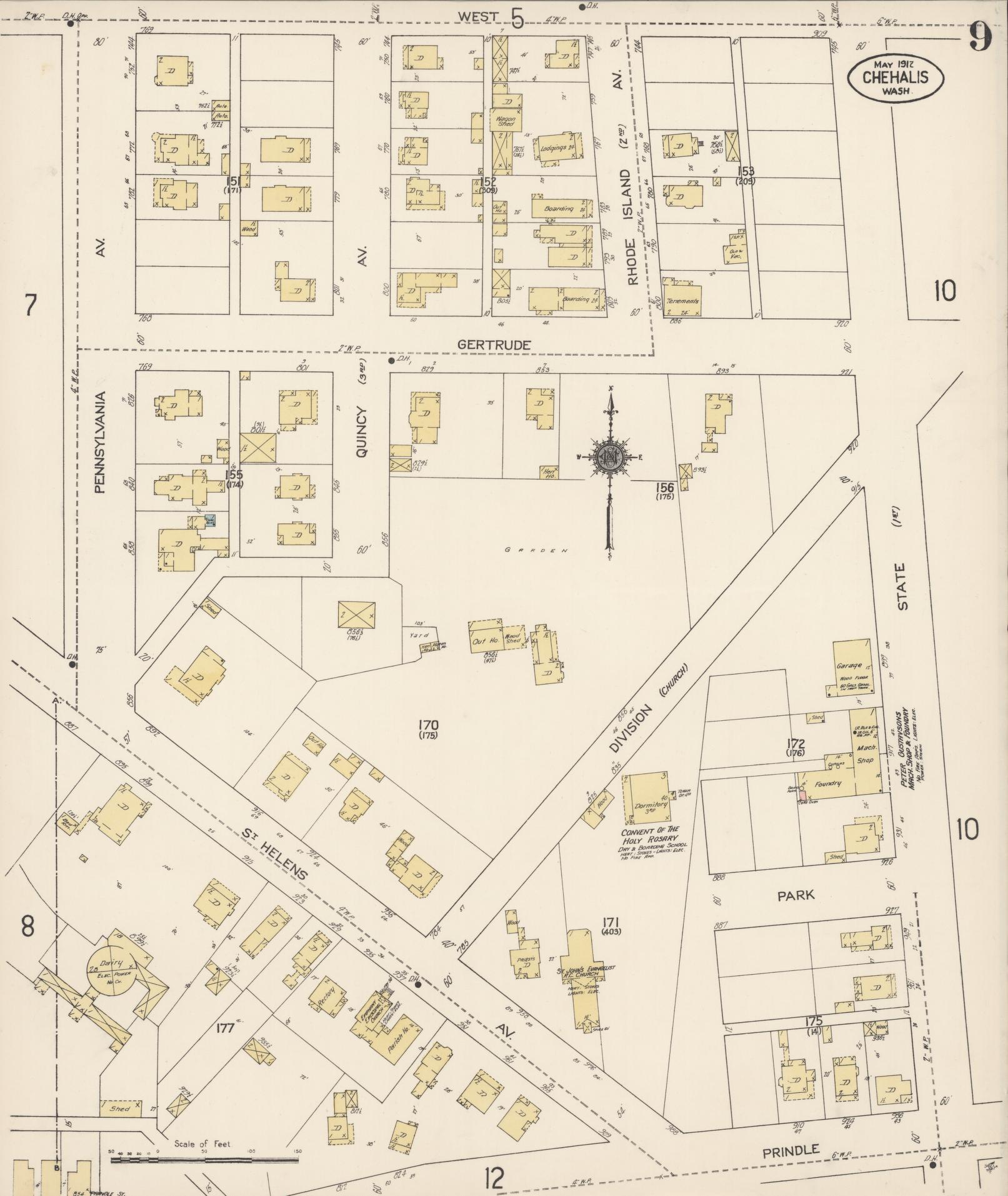 Sanborn Fire Insurance Map from Chehalis, Lewis County, Washington (1912), Sheet #0009 - Complete Map Set gallery image, historic Sanborn map, vintage wall art, Washington Washington