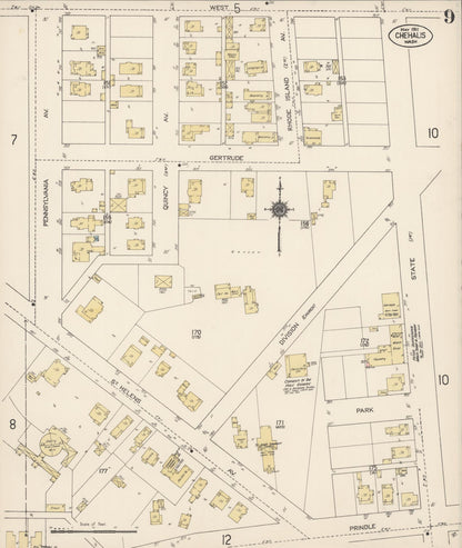 Sanborn Fire Insurance Map from Chehalis, Lewis County, Washington (1912), Sheet #0009 - Complete Map Set gallery image, historic Sanborn map, vintage wall art, Washington Washington