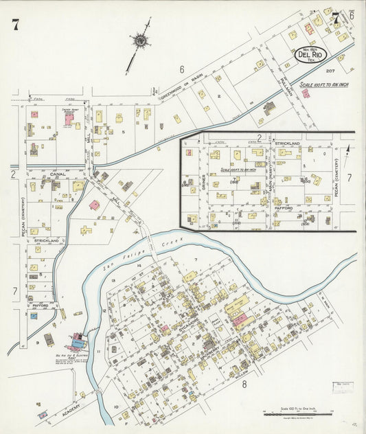 Sanborn Fire Insurance Map from Del Rio, Val Verde County, Texas (1924), Sheet #0007 - Historic Sanborn Fire Insurance Map Print, vintage old map wall art, antique decor, genealogy gift, Texas Texas map
