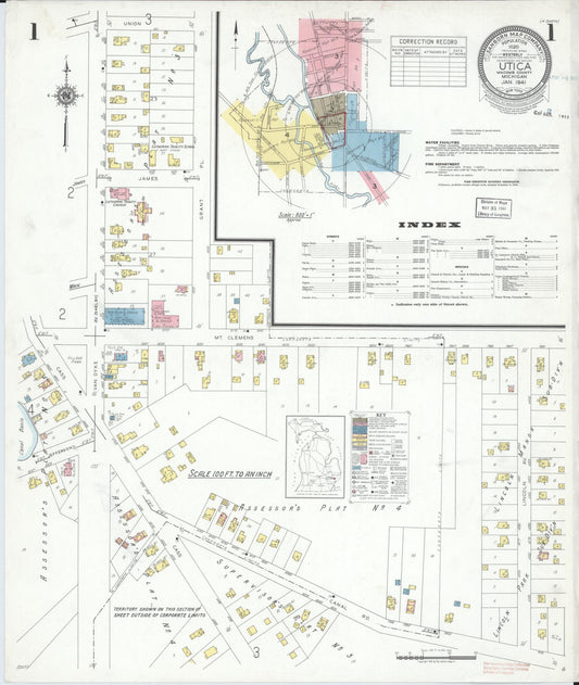 Sanborn Fire Insurance Map from Utica, Macomb County, Michigan (1941), Sheet #0001 - Historic Sanborn Fire Insurance Map Print, vintage old map wall art, antique decor, genealogy gift, Michigan Michigan map