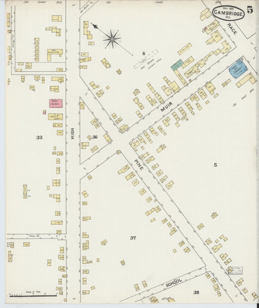 Sanborn Fire Insurance Map from Cambridge, Dorchester County, Maryland (1891), Sheet #0005 - Historic Sanborn Fire Insurance Map Print, vintage old map wall art, antique decor, genealogy gift, Maryland Maryland map
