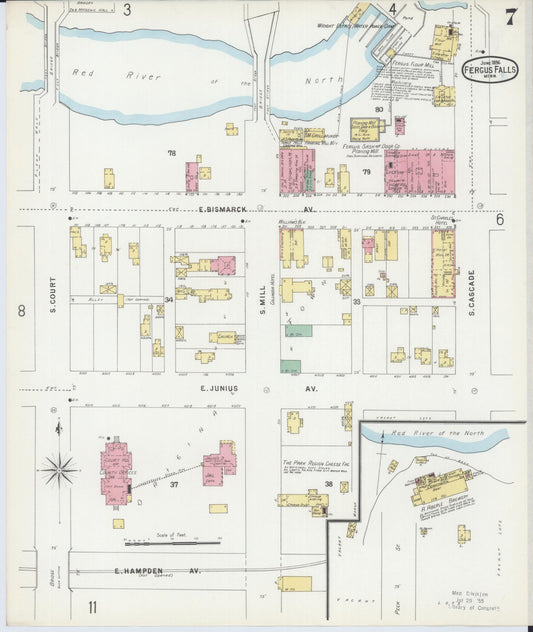 Sanborn Fire Insurance Map from Fergus Falls, Otter Tail County, Minnesota (1896), Sheet #0007 - Historic Sanborn Fire Insurance Map Print, vintage old map wall art, antique decor, genealogy gift, Minnesota Minnesota map