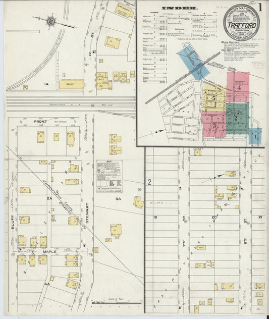 Sanborn Fire Insurance Map from Trafford, Westmoreland County, Pennsylvania (1910), Sheet #0001 - Historic Sanborn Fire Insurance Map Print, vintage old map wall art, antique decor, genealogy gift, Pennsylvania Pennsylvania map