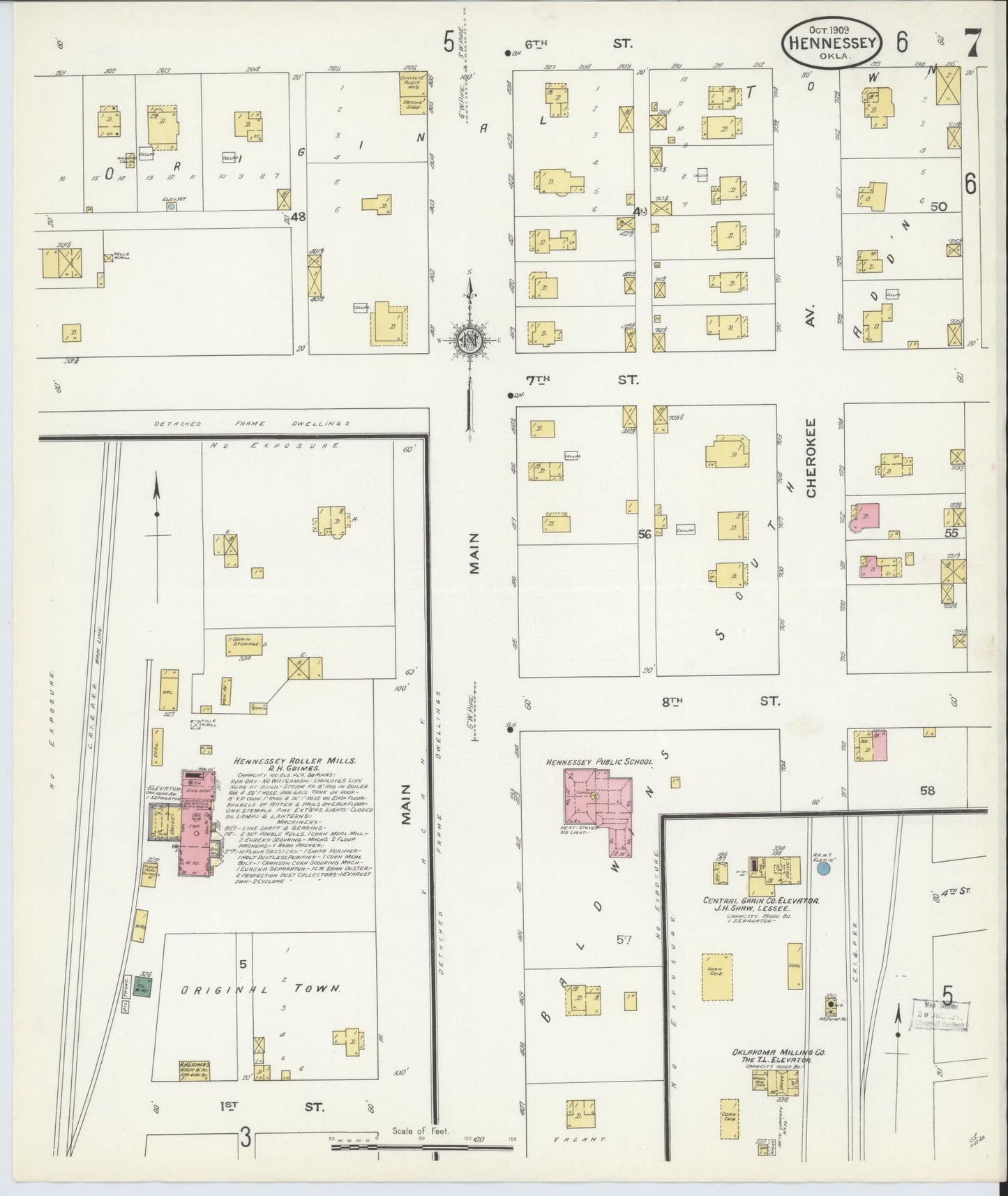 Sanborn Fire Insurance Map from Hennessey, Kingfisher County, Oklahoma (1909), Sheet #0007 - Complete Map Set gallery image, historic Sanborn map, vintage wall art, Oklahoma Oklahoma
