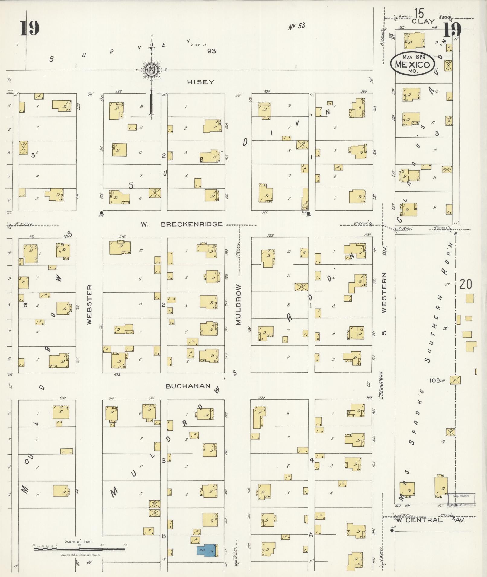 Sanborn Fire Insurance Map from Mexico, Audrain County, Missouri (1926), Sheet #0019 - Complete Map Set gallery image, historic Sanborn map, vintage wall art, Missouri Missouri