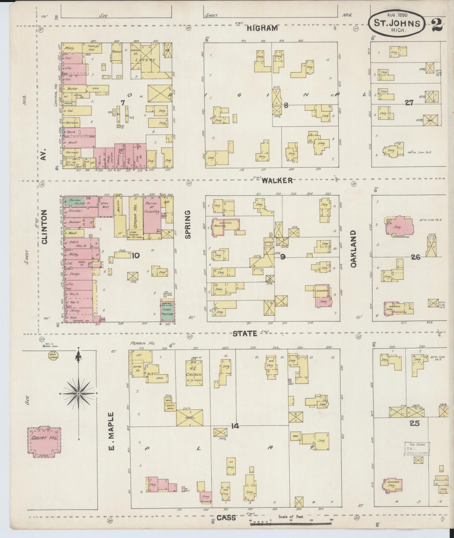 Sanborn Fire Insurance Map from Saint Johns, Clinton County, Michigan (1890), Sheet #0002 - Complete Map Set gallery image, historic Sanborn map, vintage wall art, Michigan Michigan