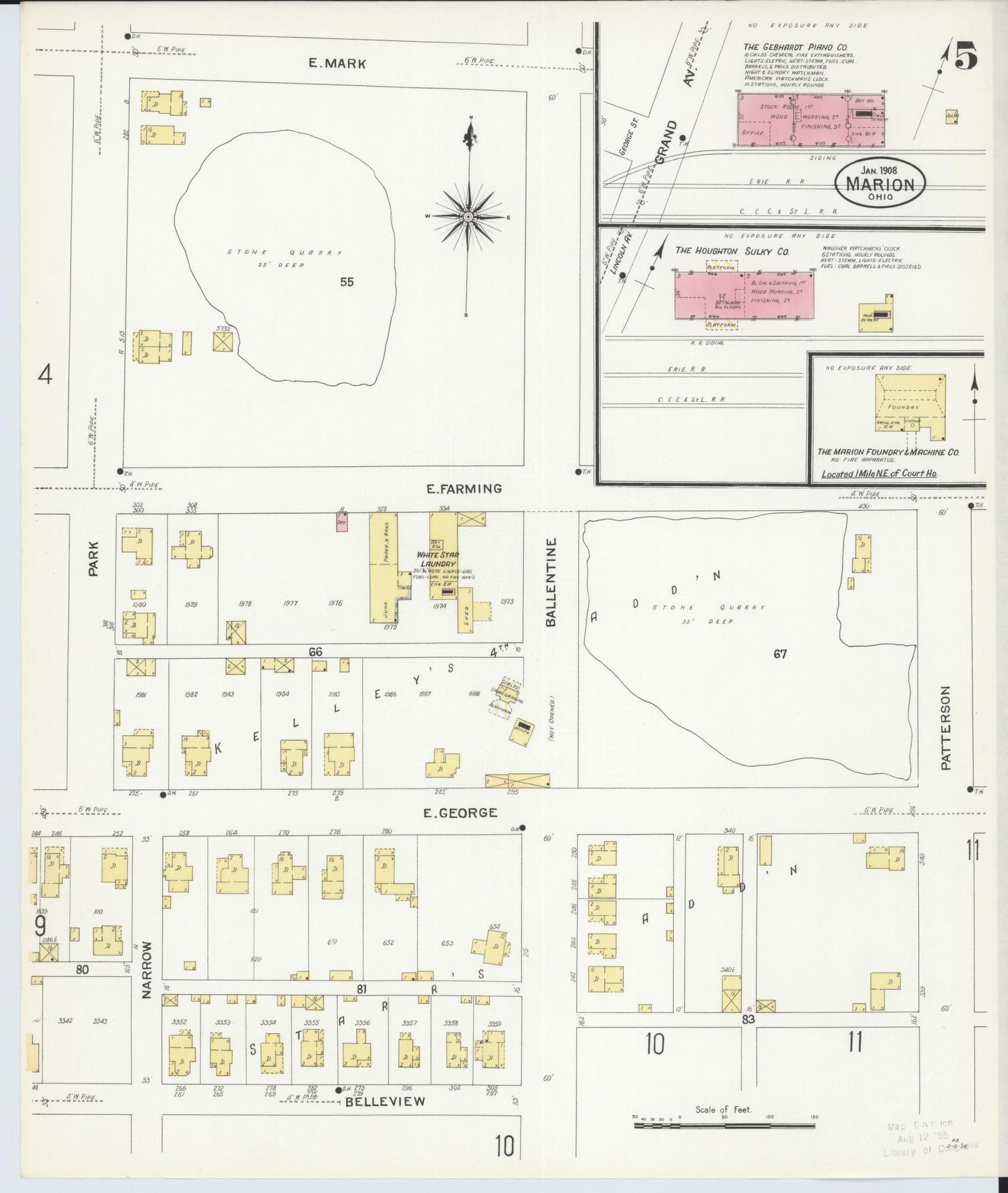 Sanborn Fire Insurance Map from Marion, Marion County, Ohio (1908), Sheet #0005 - Complete Map Set gallery image, historic Sanborn map, vintage wall art, Ohio Ohio