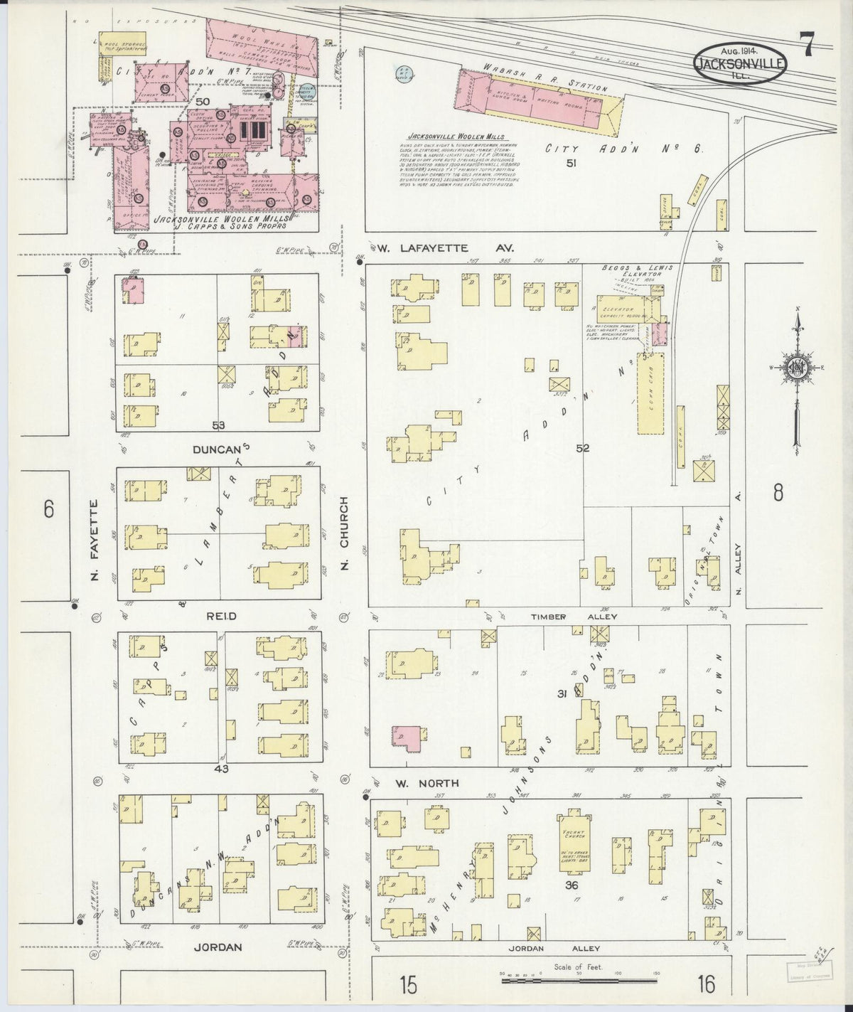 Sanborn Fire Insurance Map from Jacksonville, Morgan County, Illinois (1914), Sheet #0007 - Complete Map Set gallery image, historic Sanborn map, vintage wall art, Illinois Illinois