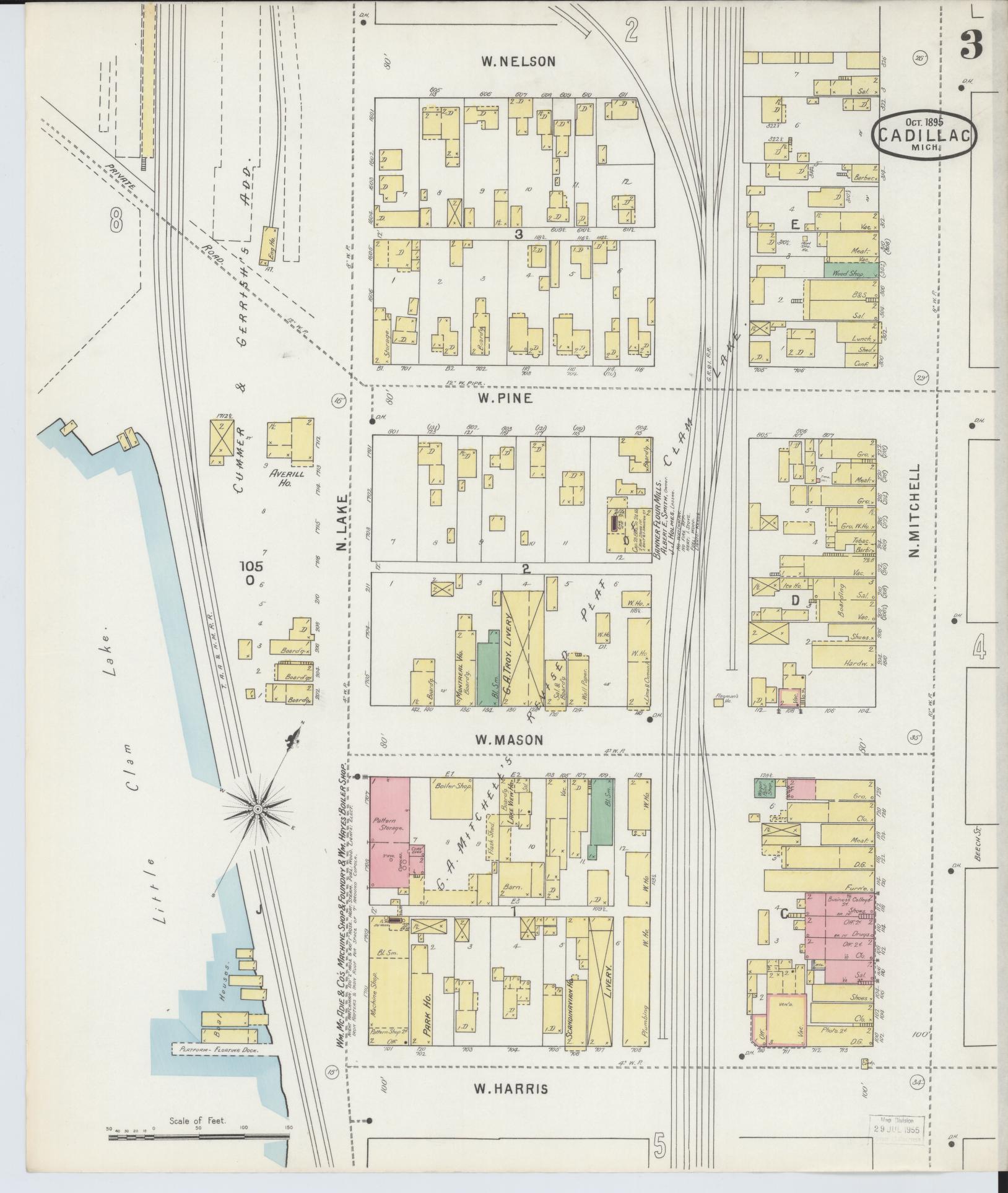 Sanborn Fire Insurance Map from Cadillac, Wexford County, Michigan (1895), Sheet #0003 - Historic Sanborn Fire Insurance Map Print, vintage old map wall art, antique decor, genealogy gift, Michigan Michigan map
