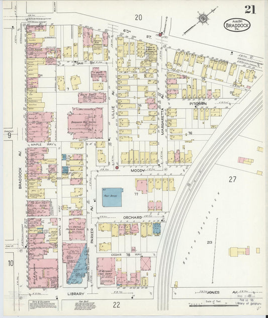 Sanborn Fire Insurance Map from Braddock, Allegheny County, Pennsylvania (1914), Sheet #0021 - Historic Sanborn Fire Insurance Map Print, vintage old map wall art, antique decor, genealogy gift, Pennsylvania Pennsylvania map