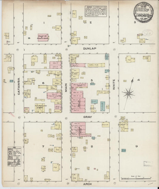 Sanborn Fire Insurance Map from Lancaster, Lancaster County, South Carolina (1884), Sheet #0001 - Historic Sanborn Fire Insurance Map Print, vintage old map wall art, antique decor, genealogy gift, South Carolina South Carolina map