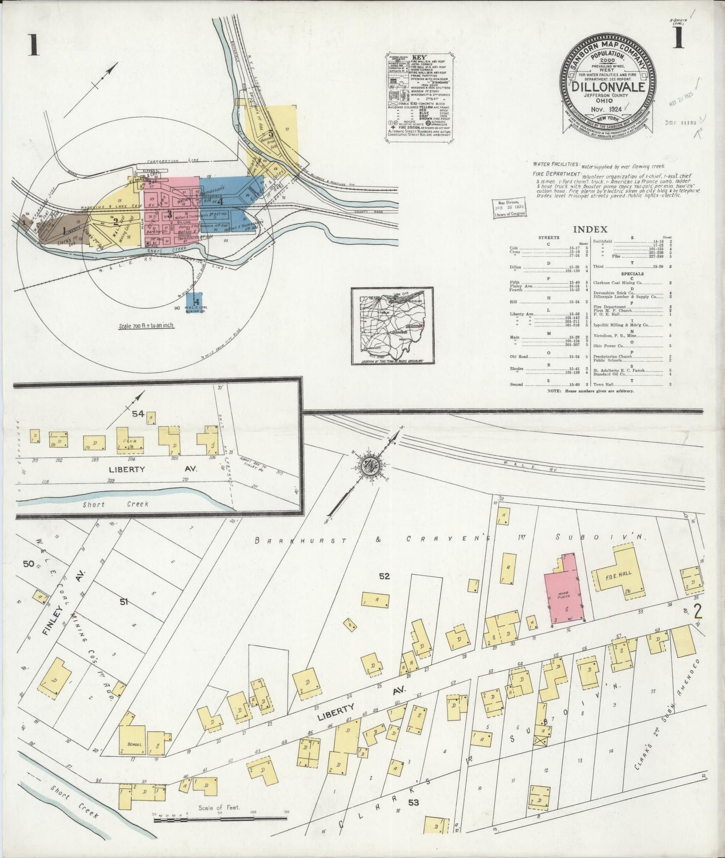 Sanborn Fire Insurance Map from Dillonvale, Jefferson County, Ohio (1924), Sheet #0001 - Complete Map Set gallery image, historic Sanborn map, vintage wall art, Ohio Ohio