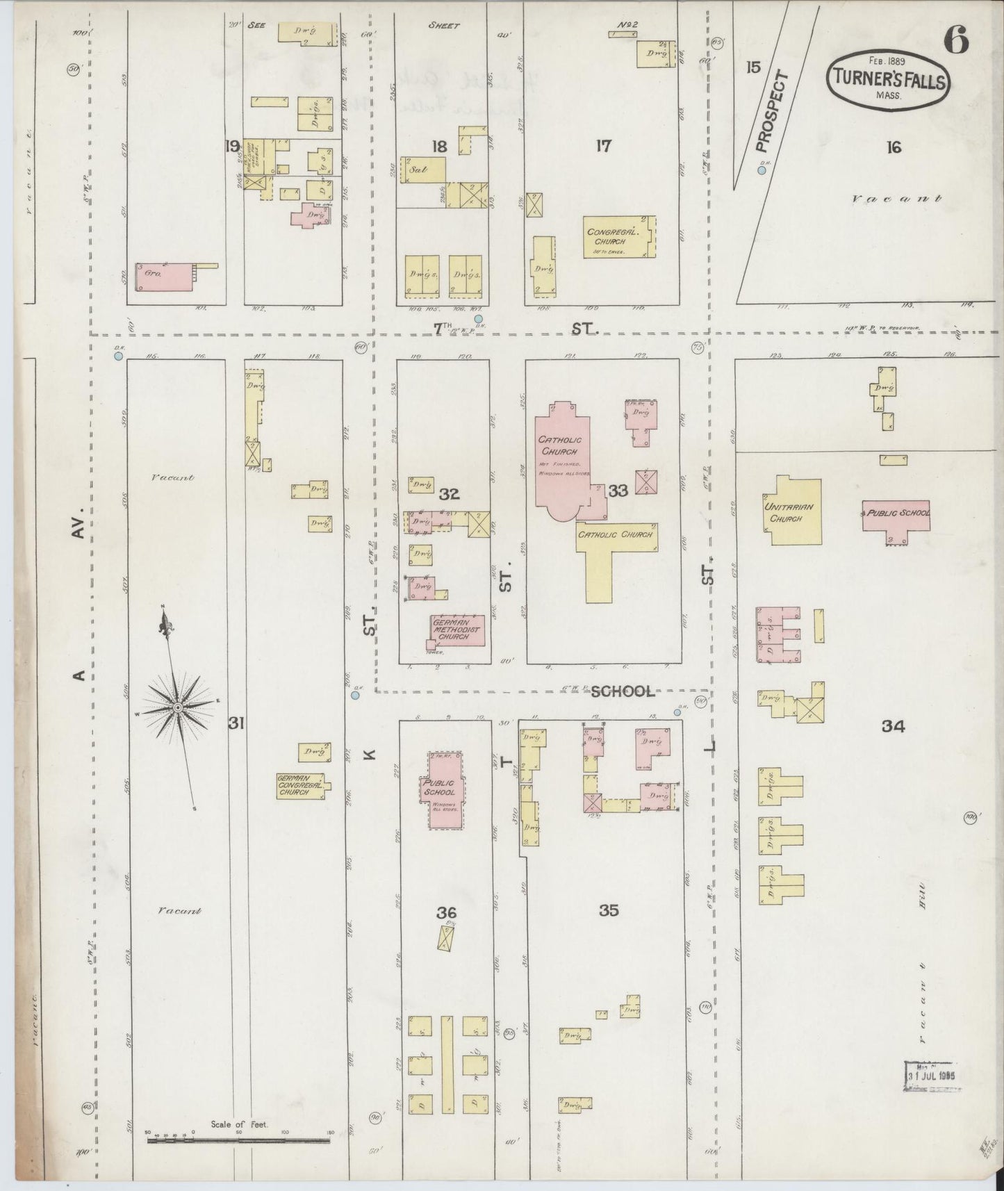 Sanborn Fire Insurance Map from Turners Falls, Franklin County, Massachusetts (1889), Sheet #0006 - Complete Map Set gallery image, historic Sanborn map, vintage wall art, Massachusetts Massachusetts