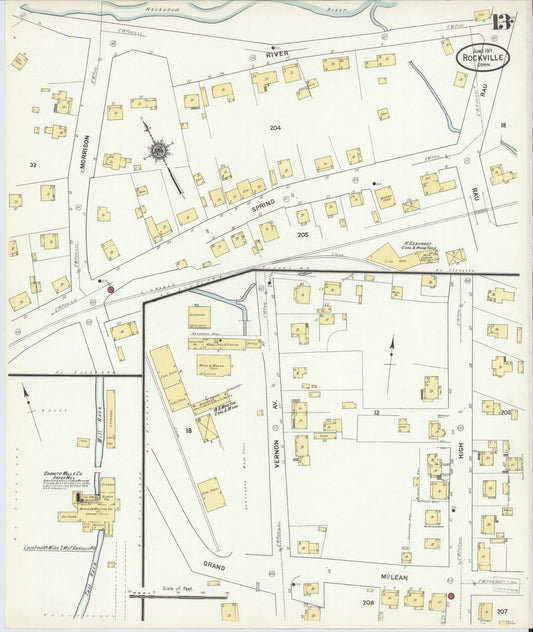 Sanborn Fire Insurance Map from Rockville, Tolland County, Connecticut (1911), Sheet #0013 - Historic Sanborn Fire Insurance Map Print, vintage old map wall art, antique decor, genealogy gift, Connecticut Connecticut map
