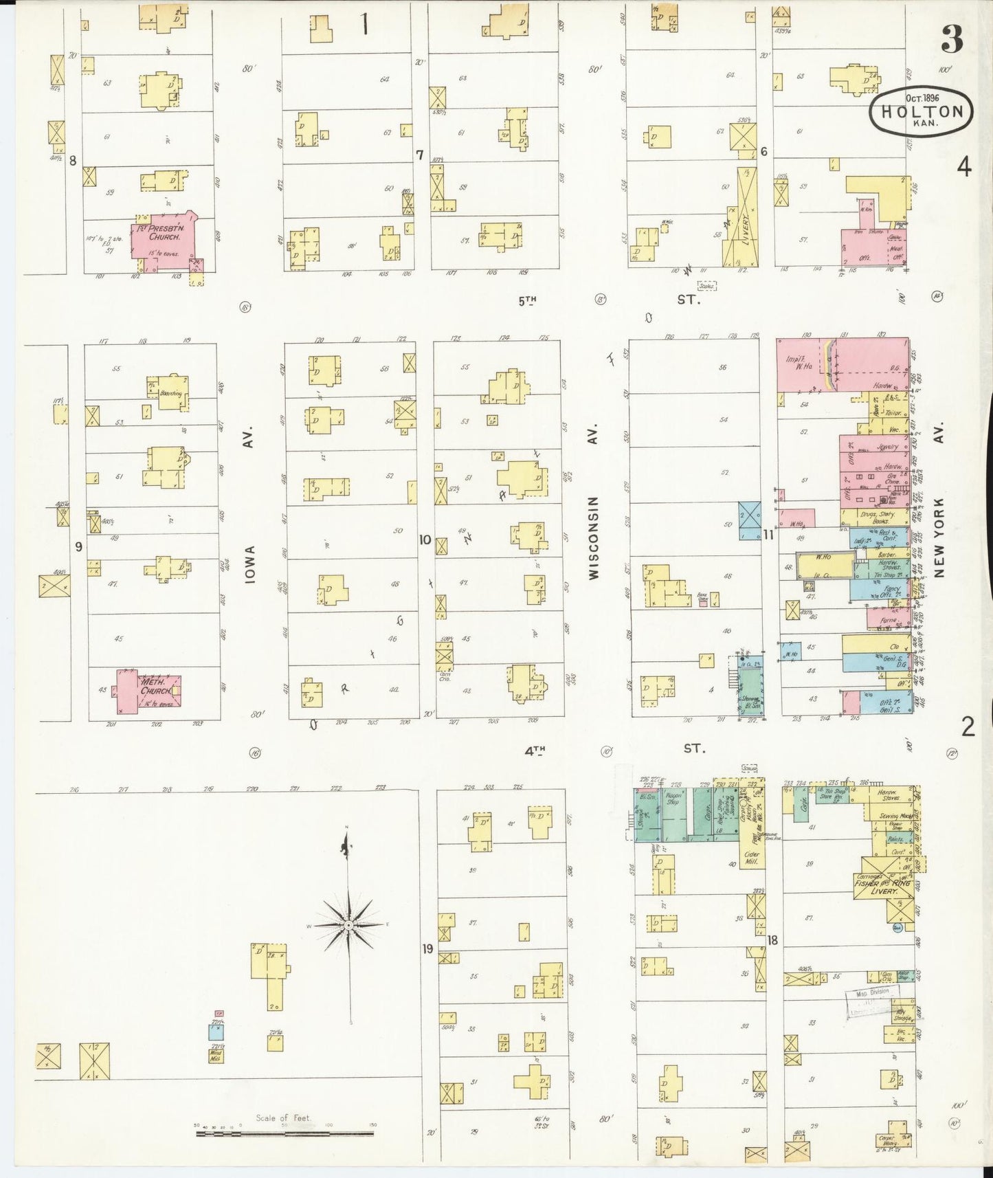 Sanborn Fire Insurance Map from Holton, Jackson County, Kansas (1896), Sheet #0003 - Historic Sanborn Fire Insurance Map Print, vintage old map wall art, antique decor, genealogy gift, Kansas Kansas map