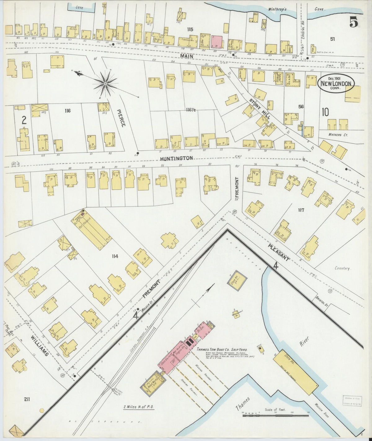 Sanborn Fire Insurance Map from New London, New London County, Connecticut (1901), Sheet #0005 - Historic Sanborn Fire Insurance Map Print, vintage old map wall art, antique decor, genealogy gift, Connecticut Connecticut map