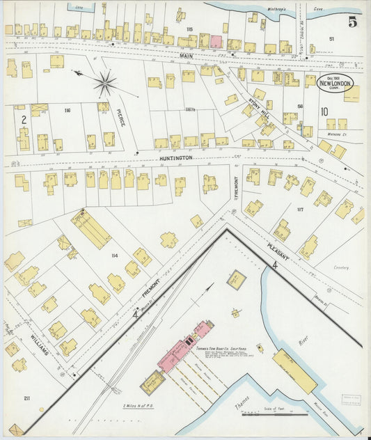 Sanborn Fire Insurance Map from New London, New London County, Connecticut (1901), Sheet #0005 - Historic Sanborn Fire Insurance Map Print, vintage old map wall art, antique decor, genealogy gift, Connecticut Connecticut map