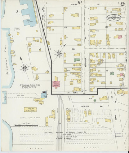 Sanborn Fire Insurance Map from Ogdensburg, St. Lawrence County, New York (1898), Sheet #0002 - Complete Map Set gallery image, historic Sanborn map, vintage wall art, New York New York