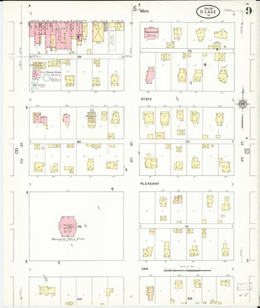 Sanborn Fire Insurance Map from Osage, Mitchell County, Iowa (1911), Sheet #0009 - Historic Sanborn Fire Insurance Map Print, vintage old map wall art