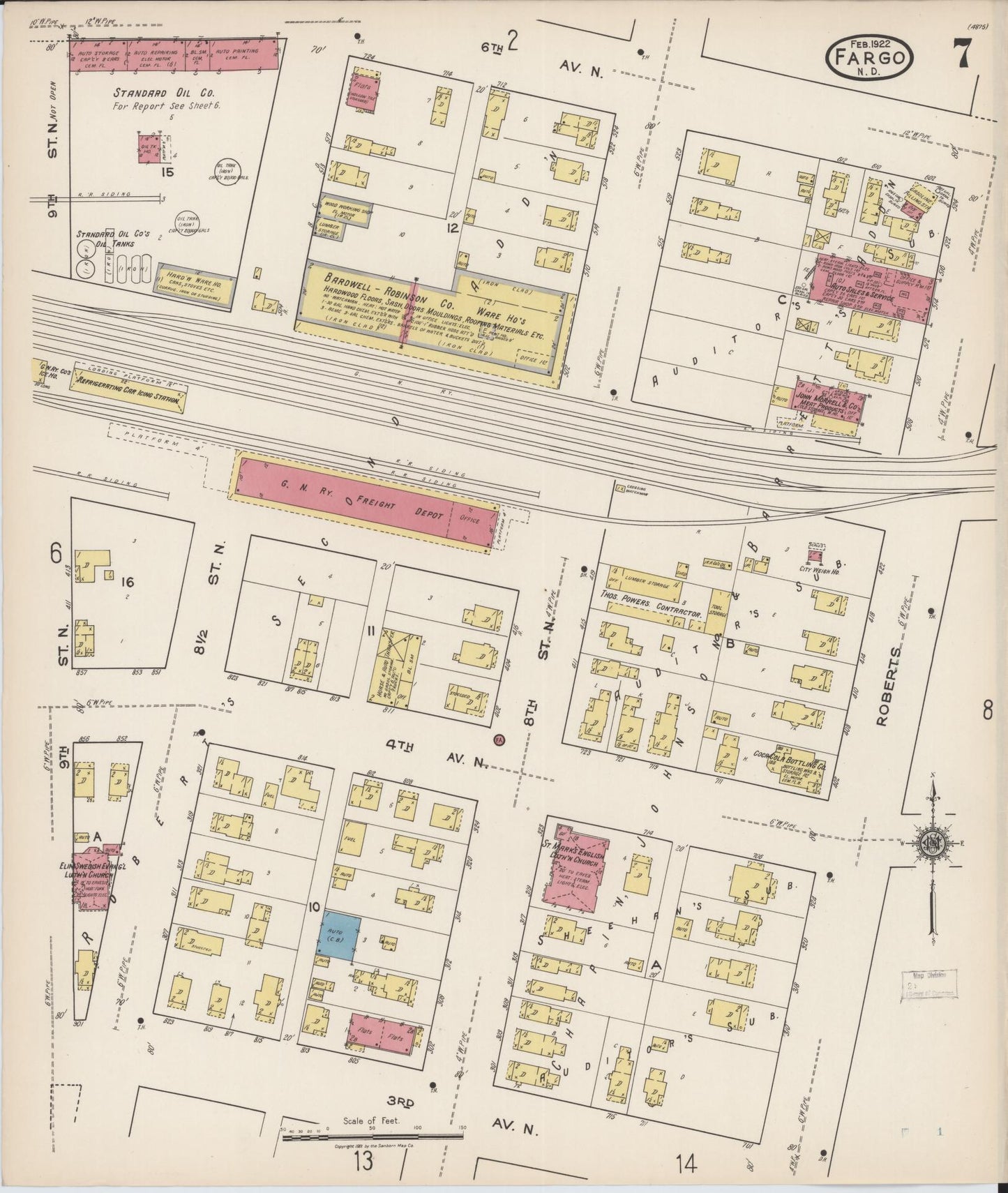 Sanborn Fire Insurance Map from Fargo, Cass County, North Dakota (1922), Sheet #0007 - Complete Map Set gallery image, historic Sanborn map, vintage wall art, North Dakota North Dakota