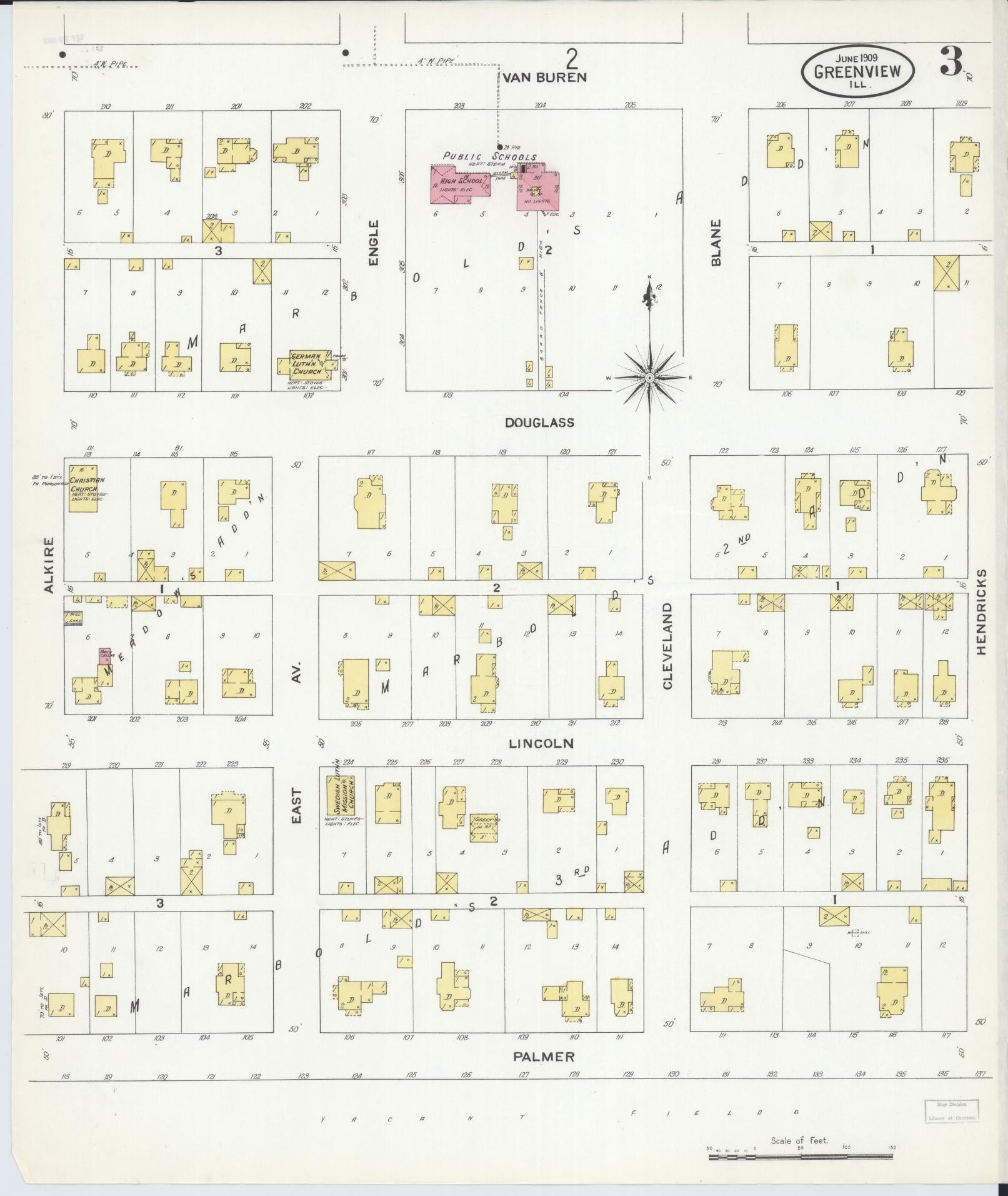 Sanborn Fire Insurance Map from Greenview, Menard County, Illinois (1909), Sheet #0003 - Complete Map Set gallery image, historic Sanborn map, vintage wall art, Illinois Illinois