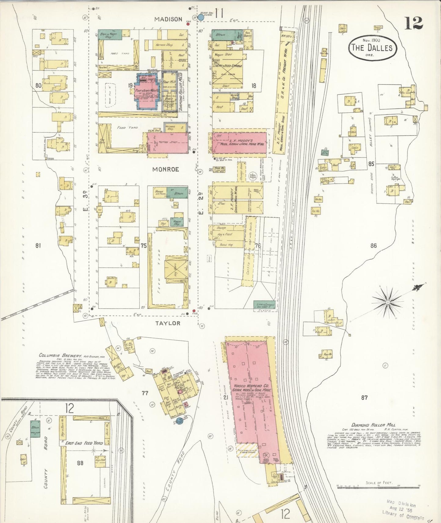 Sanborn Fire Insurance Map from The Dalles, Wasco County, Oregon (1900), Sheet #0012 - Complete Map Set gallery image, historic Sanborn map, vintage wall art, Oregon Oregon