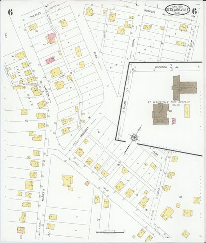 Sanborn Fire Insurance Map from Saint Clairsville, Belmont County, Ohio (1929), Sheet #0006 - Historic Sanborn Fire Insurance Map Print, vintage old map wall art, antique decor, genealogy gift, Ohio Ohio map