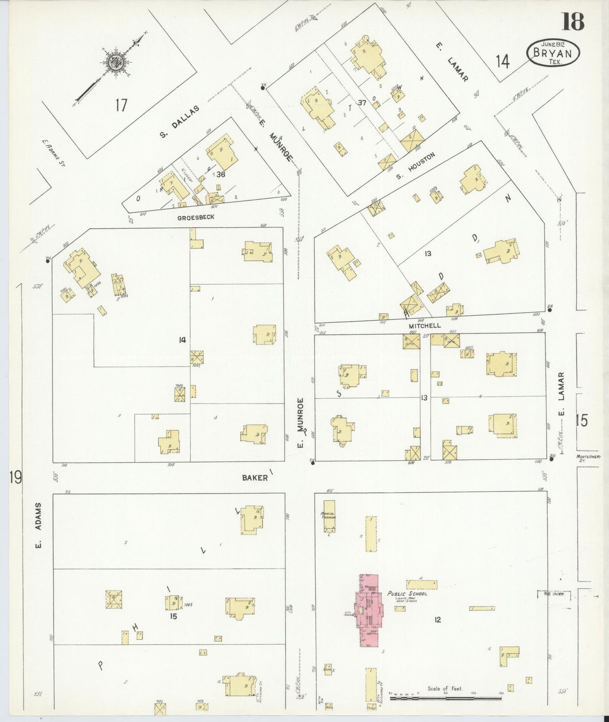 Sanborn Fire Insurance Map from Bryan, Brazos County, Texas (1912), Sheet #0018 - Complete Map Set gallery image, historic Sanborn map, vintage wall art, Texas Texas