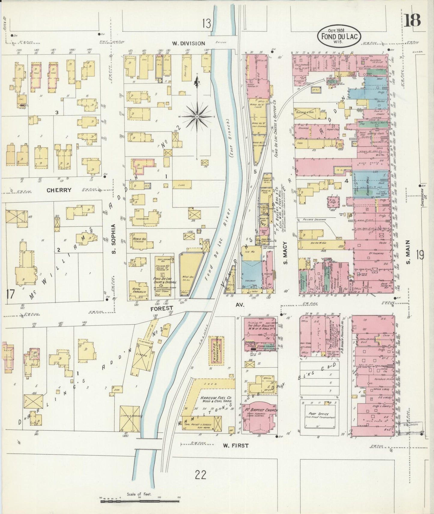 Sanborn Fire Insurance Map from Fond du Lac, Fond du Lac County, Wisconsin (1908), Sheet #0018 - Complete Map Set gallery image, historic Sanborn map, vintage wall art, Wisconsin Wisconsin