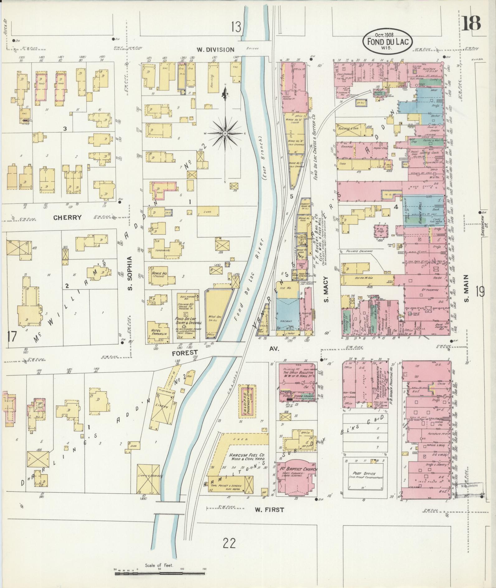 Sanborn Fire Insurance Map from Fond du Lac, Fond du Lac County, Wisconsin (1908), Sheet #0018 - Complete Map Set gallery image, historic Sanborn map, vintage wall art, Wisconsin Wisconsin