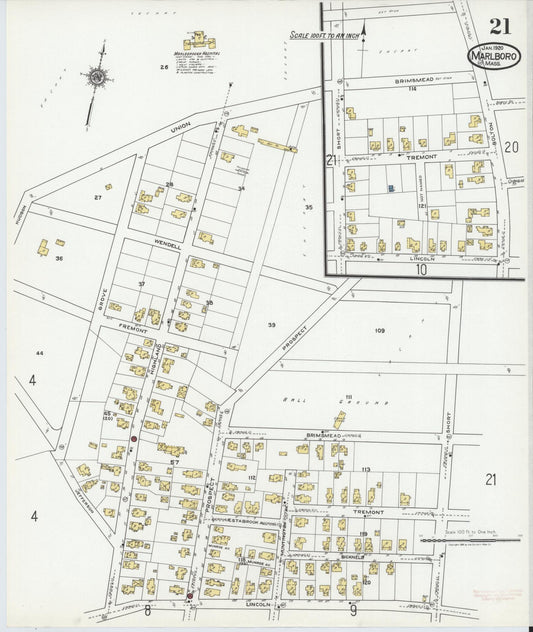 Sanborn Fire Insurance Map from Marlborough, Middlesex County, Massachusetts (1920), Sheet #0021 - Historic Sanborn Fire Insurance Map Print, vintage old map wall art, antique decor, genealogy gift, Massachusetts Massachusetts map