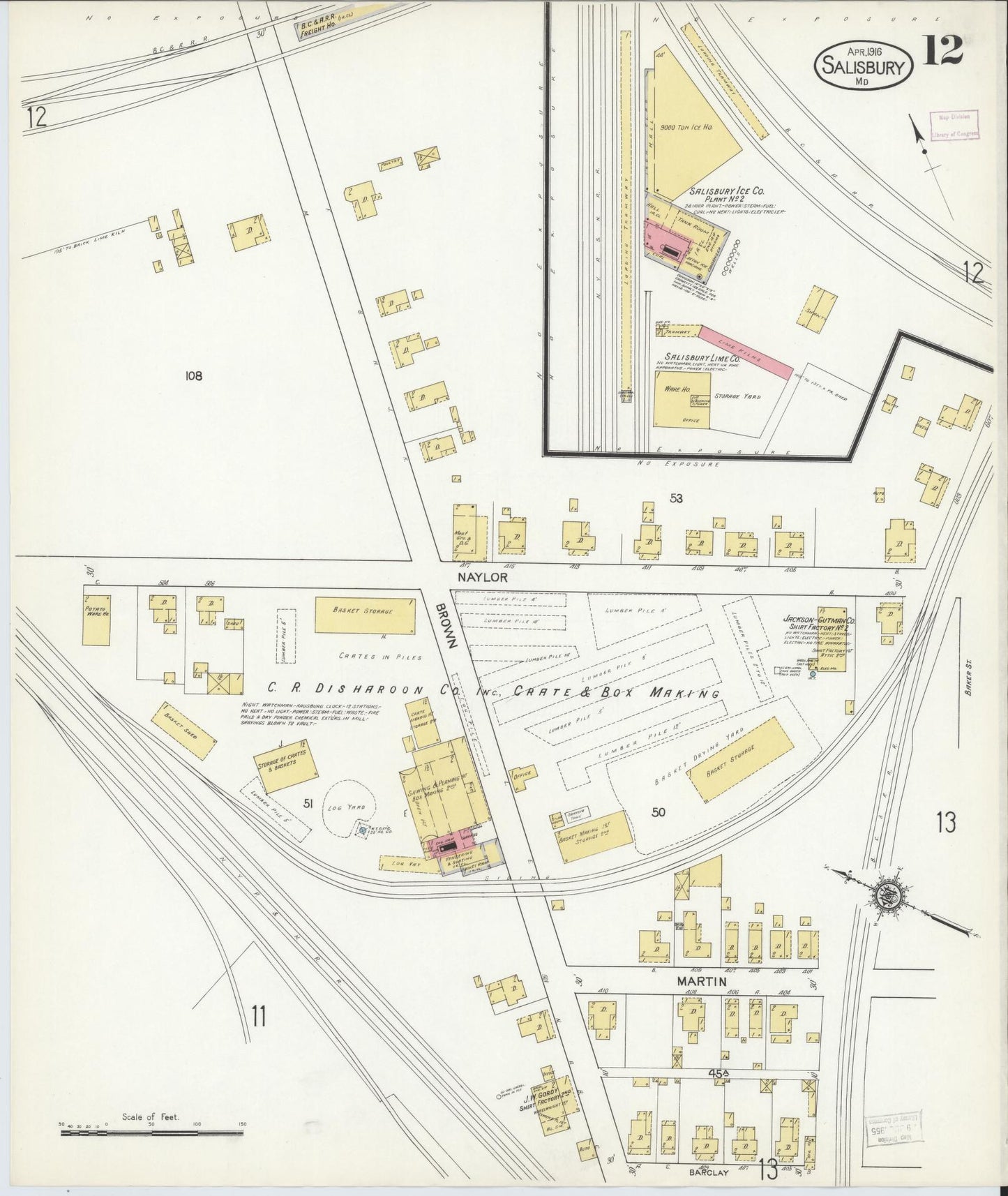 Sanborn Fire Insurance Map from Salisbury, Wicomico County, Maryland (1916), Sheet #0012 - Complete Map Set gallery image, historic Sanborn map, vintage wall art, Maryland Maryland