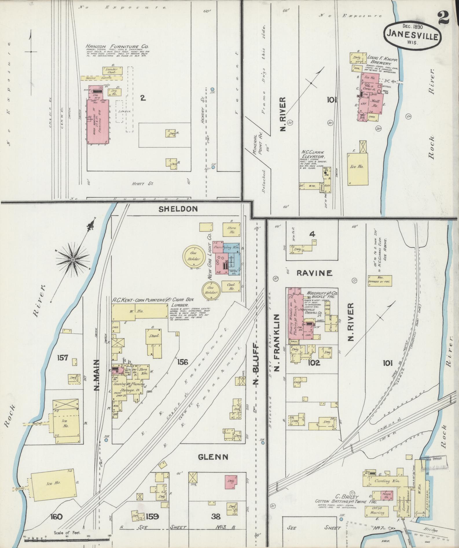 Sanborn Fire Insurance Map from Janesville, Rock County, Wisconsin (1890), Sheet #0002 - Complete Map Set gallery image, historic Sanborn map, vintage wall art, Wisconsin Wisconsin