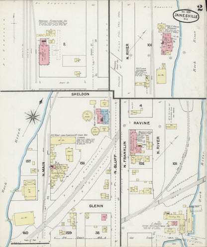 Sanborn Fire Insurance Map from Janesville, Rock County, Wisconsin (1890), Sheet #0002 - Complete Map Set gallery image, historic Sanborn map, vintage wall art, Wisconsin Wisconsin