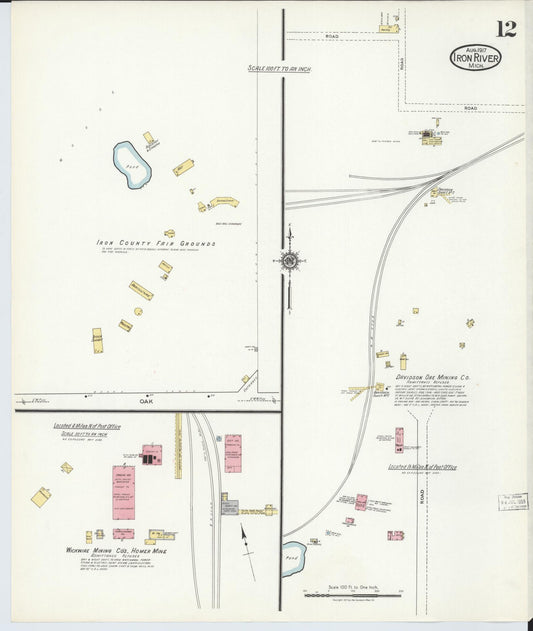Sanborn Fire Insurance Map from Iron River, Iron County, Michigan (1917), Sheet #0012 - Historic Sanborn Fire Insurance Map Print, vintage old map wall art, antique decor, genealogy gift, Michigan Michigan map
